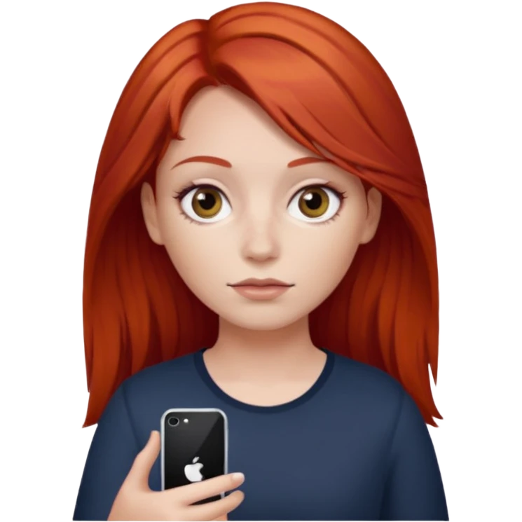 Una chica pelo rojo que está con OJERAS color de piel blanca y tiene en su mano un iPhone 16 de 2024 emoji