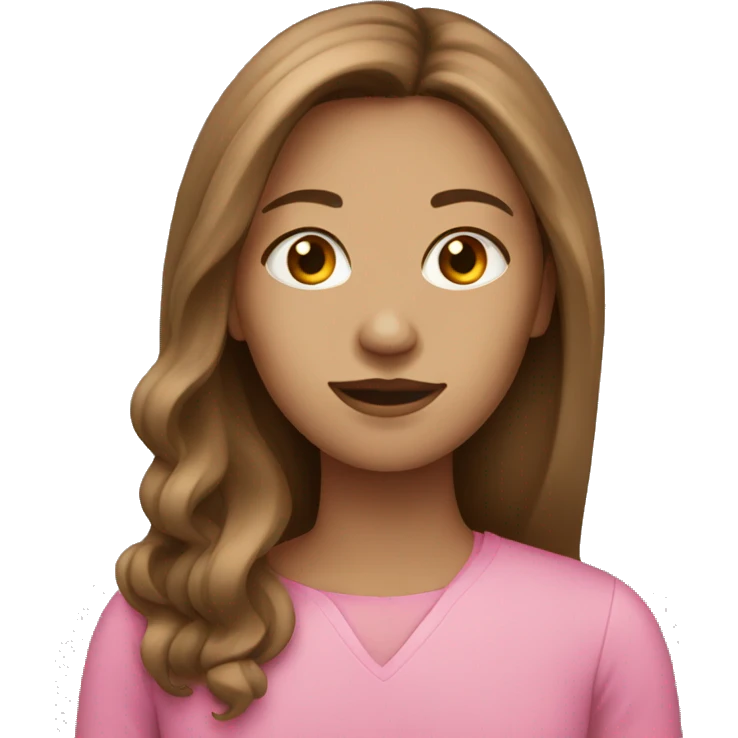 Woman with light skin and long brown hair wearing pink emoji