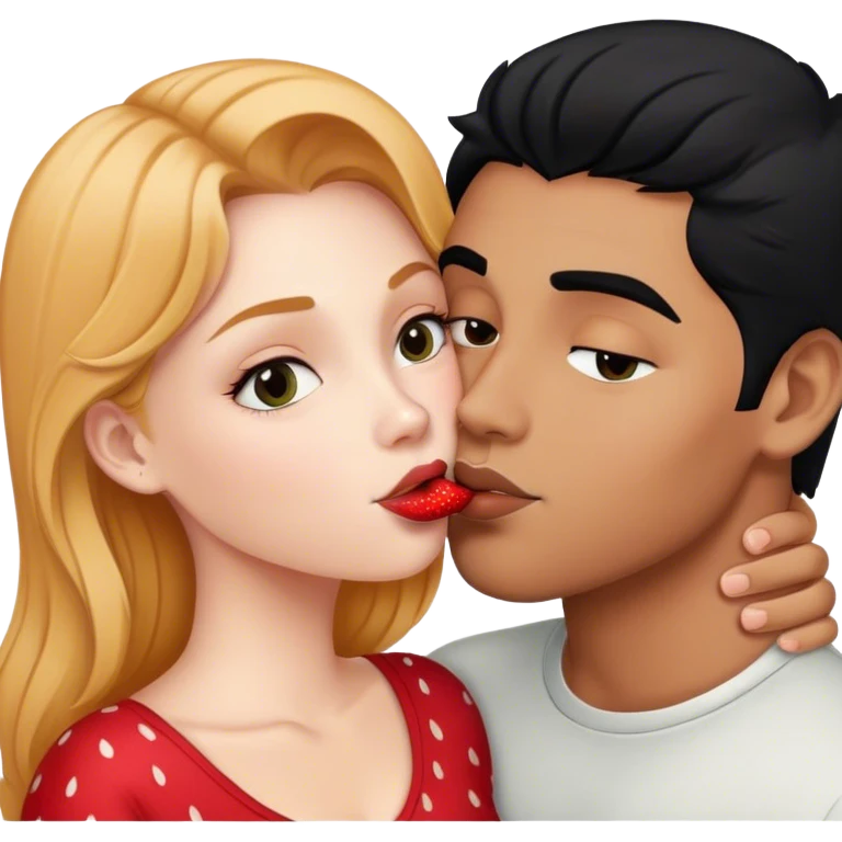 Strawberry blond white girl kissing Latino black hair guy  emoji