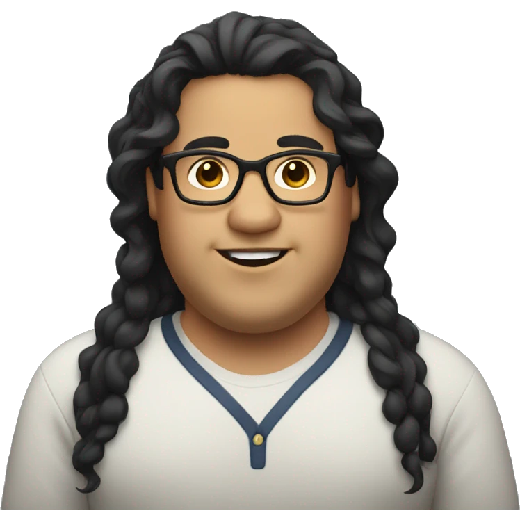 chubby man with glasses and long black curly hair no mustache emoji