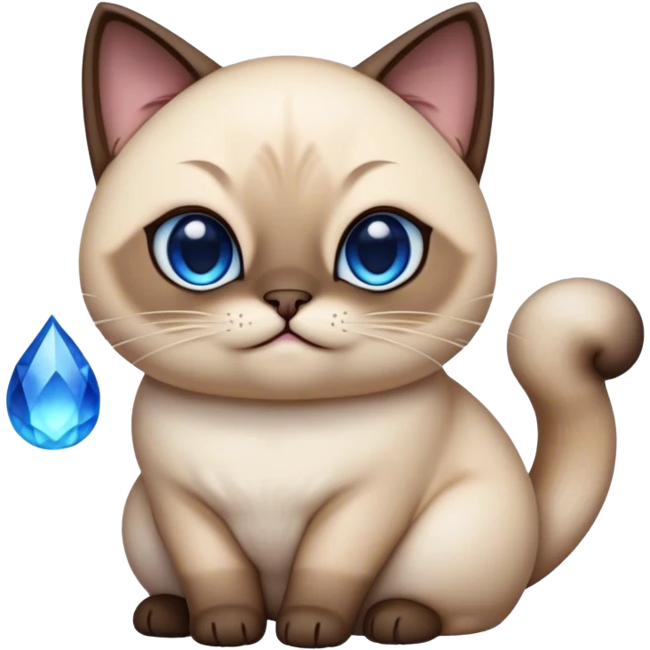 Cinematic Cute Chubby Siamese Cat Portrait Emoji, Round and plump body, soft cream-colored fur with rich dark points on the ears, face, paws, and tail, big, sparkling sapphire-blue eyes, Simplified yet irresistibly adorable features, highly detailed, glowing with a warm, cozy glow, high shine, curious yet calm, stylized with a touch of whimsy, bright and endearing, soft glowing outline, capturing the essence of a mischievous yet lazy and loveable kitty, so cuddly it feels like it could waddle right out of the screen for a snuggle! emoji