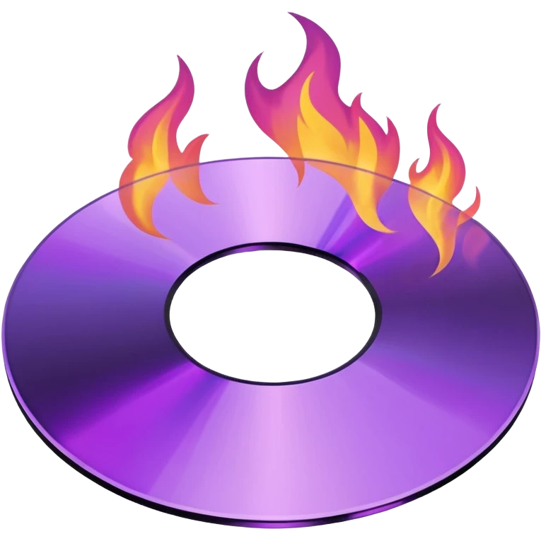 A minimalist CD disc with a subtle fire design, purple flames emoji