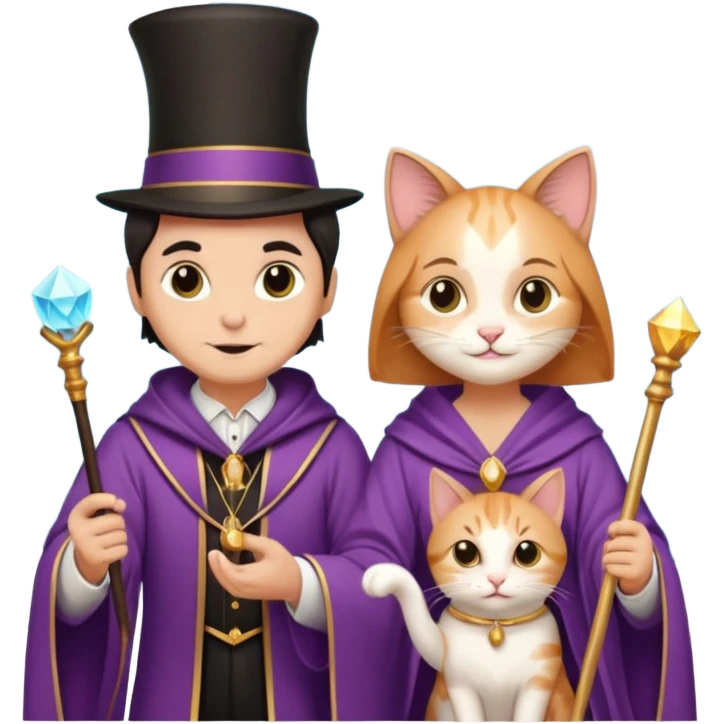 magician couple and their pet cat emoji