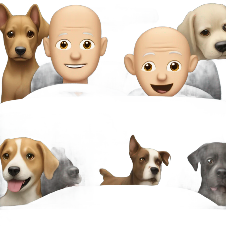 A bald man in his 50s driving a Prius filled with a bunch of dogs sticking their heads out of the windows emoji