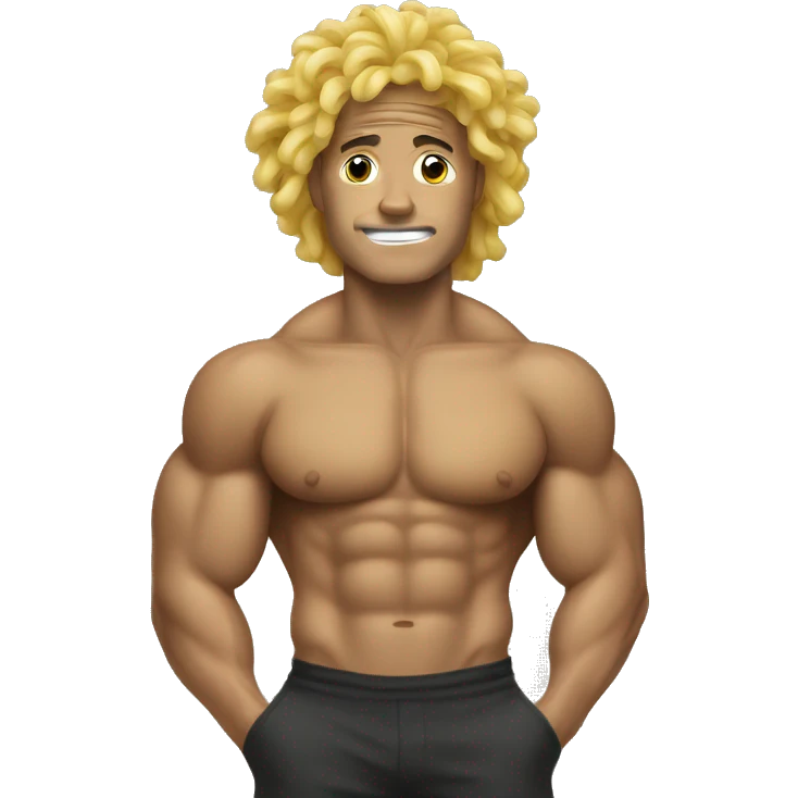 Body builder with ramen noodle hair emoji