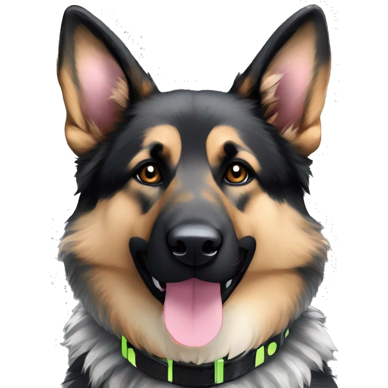  Black spotted brindle German shepherd husky fluffy ears and holographic harness running emoji