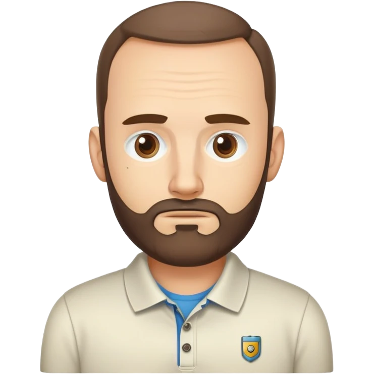 Gender: Male Hair: Receding hairline compensated by beard Face: Caffeine-twitching left eye Clothes: Wrinkled polo ("RPA Evangelist") Action: Debugging Python scripts for robotic workflows emoji