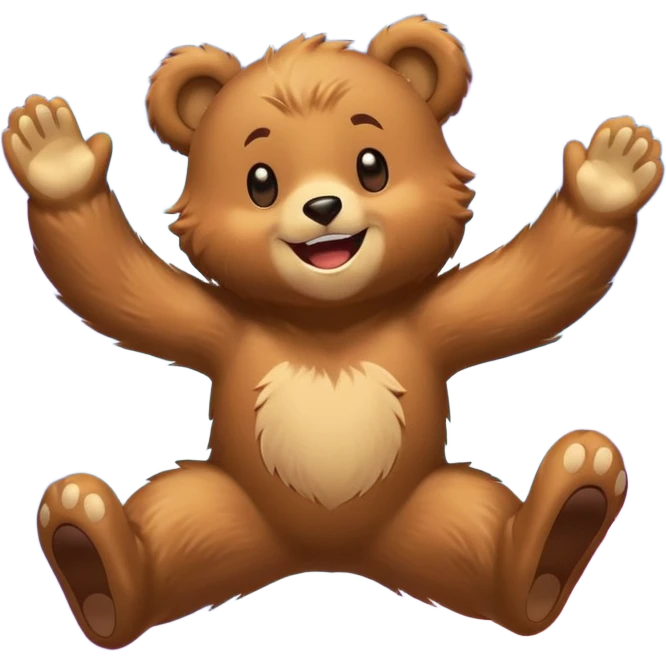 Full Beary jumping with joy, starry eyes, big grin, energetic pose, motion blur, colorful anime style emoji