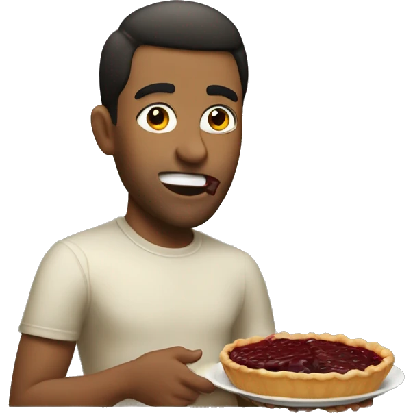 silly guy with no shoes eating a pie emoji