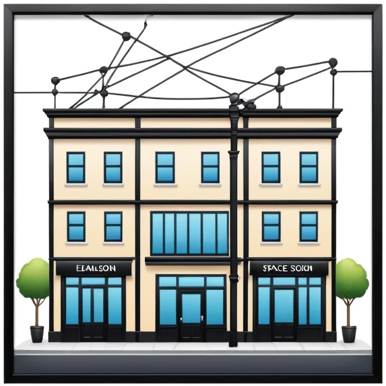 three separate beauty salon buildings spaced apart connected by lines like a network emoji