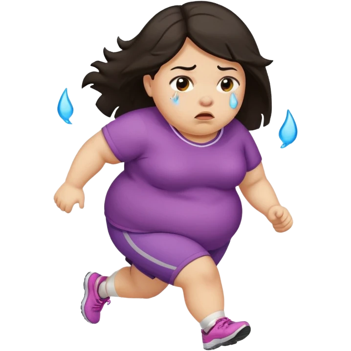 Sad fat girl running dark hair emoji