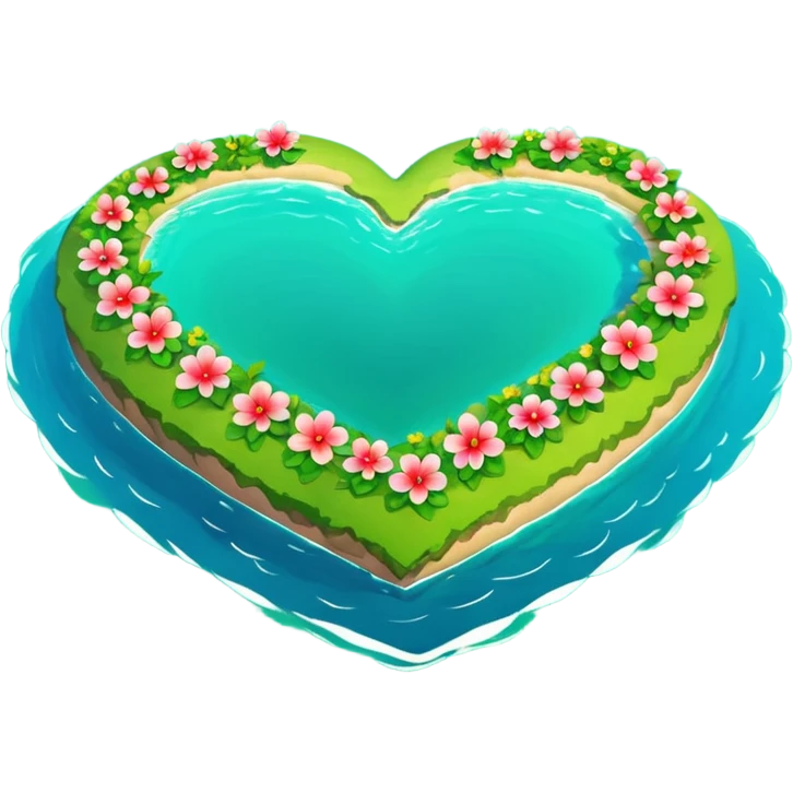 A heart as a island with green and flowers on it emoji