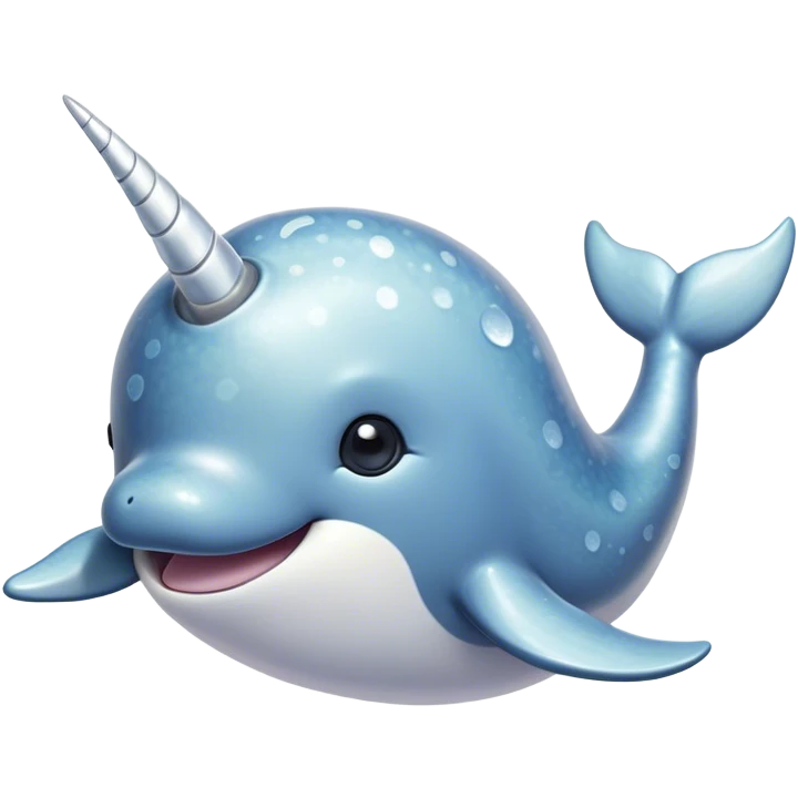 Cinematic Cute Narwhal Portrait Emoji, Head tilted playfully and inquisitively, showcasing a sleek, streamlined body with subtly iridescent, mottled gray skin and a prominently spiraled ivory tusk, complemented by round, sparkling eyes full of gentle wonder, Simplified yet irresistibly adorable features, highly detailed, glowing with a warm, friendly arctic glow, high shine, affectionate and lively, stylized with a touch of whimsical marine charm, soft glowing outline, capturing the essence of a mischievous yet loving narwhal that seems as if it could frolic out of the screen into your heart! emoji