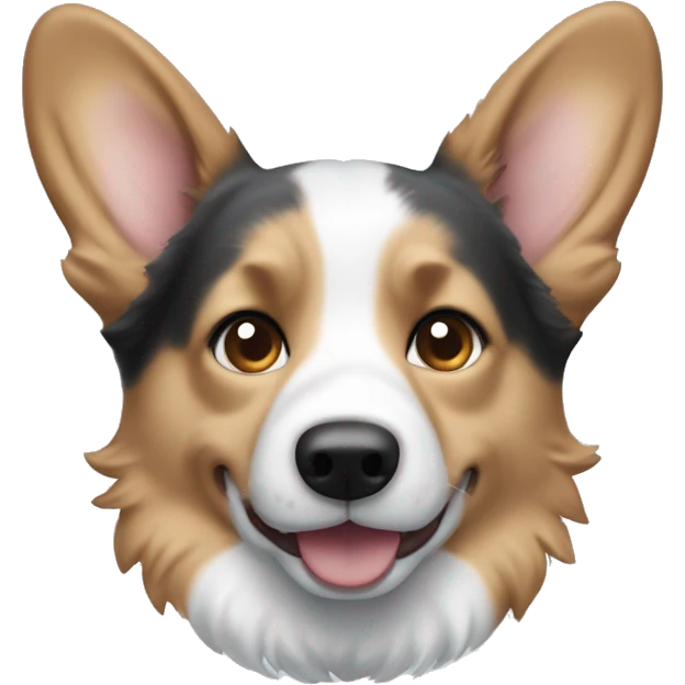 Merle corgi with tan points, a half white face and blue eyes emoji