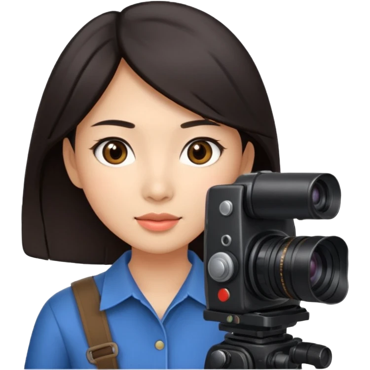 woman cameraman hold a camera, young asian skin emoji