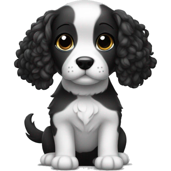 Perro beldó inglés blanco i negro con una chica con cabello rizado  emoji