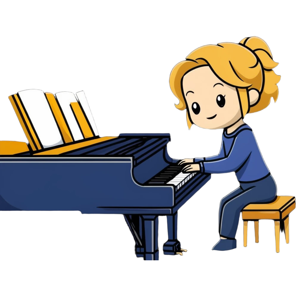 Michelle Monaghan with honey blonde hair playing piano emoji