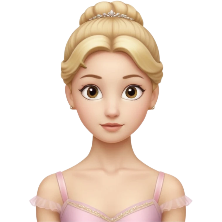 Cinematic Realistic Ballerina Portrait, depicted with lifelike skin texture, subtle rosy undertones, and soft natural lighting that enhances the gentle contours of her face. Her intricately detailed golden blonde hair is elegantly styled in an updo, emoji