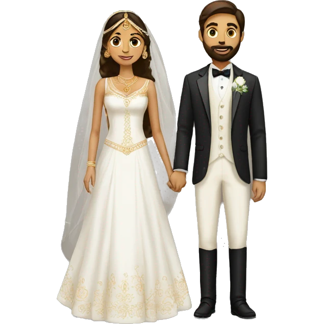 white indian bride and tall groom with beard emoji