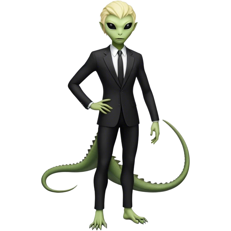 a blonde reptilian alien woman as men in black, full body, full figure emoji