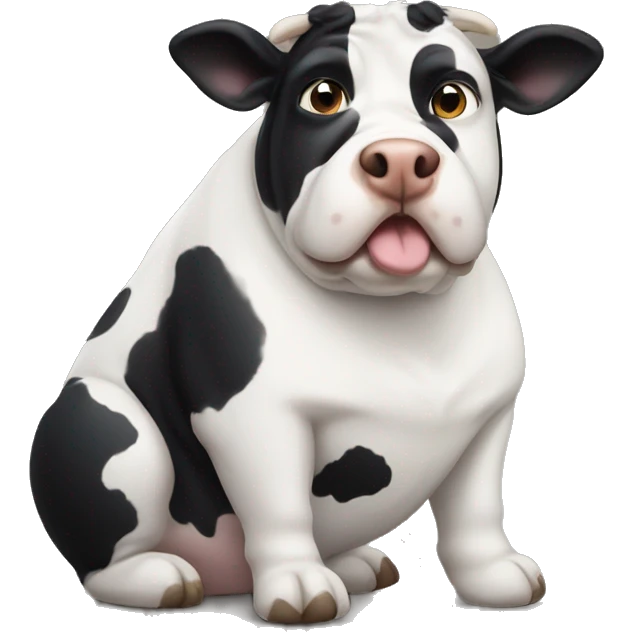 Fat black and white cow looking dog emoji