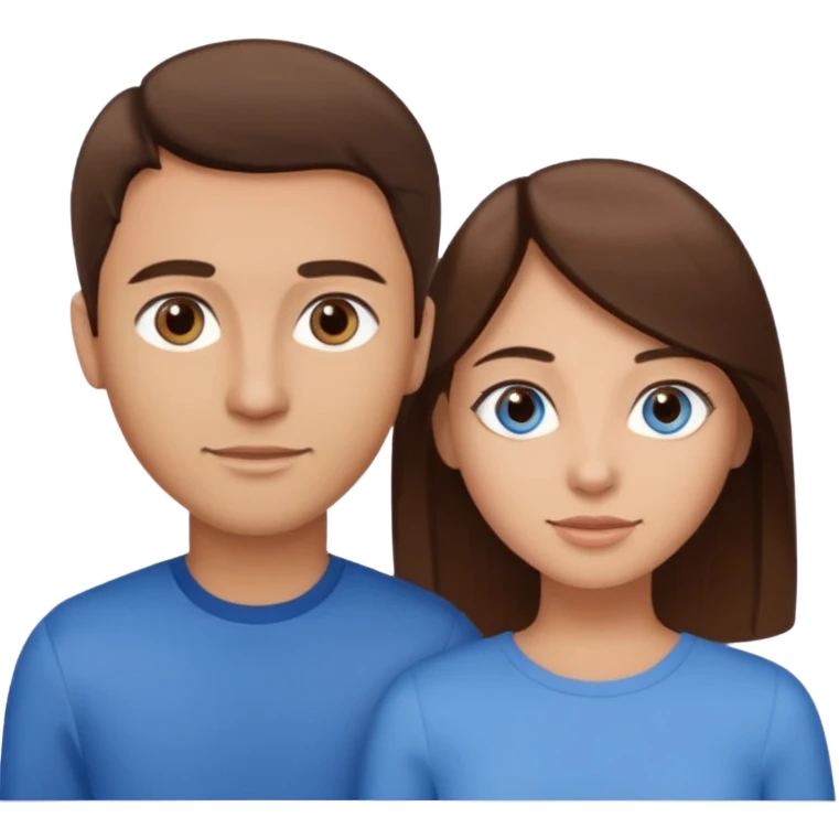 couple homme cheveux raide châtains et yeux bleu et femme cheveux raide chatains et yeux marron emoji
