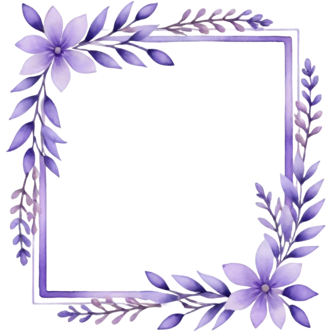 The art style is clean line art with delicate watercolor textures, pastel colors, and a dominant palette of lavender, soft lilac, and muted purple.  Delicate frame to border text emoji