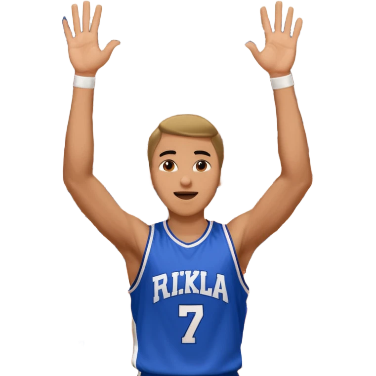 Maverick Trevillian in the crowd at an amateur basketball game. He leans towards the camera and enthusiastically shouts "six seven while performing a distinctive hand gesture: both hands open, palms facing upward, moving up and down as if weighing two options. emoji