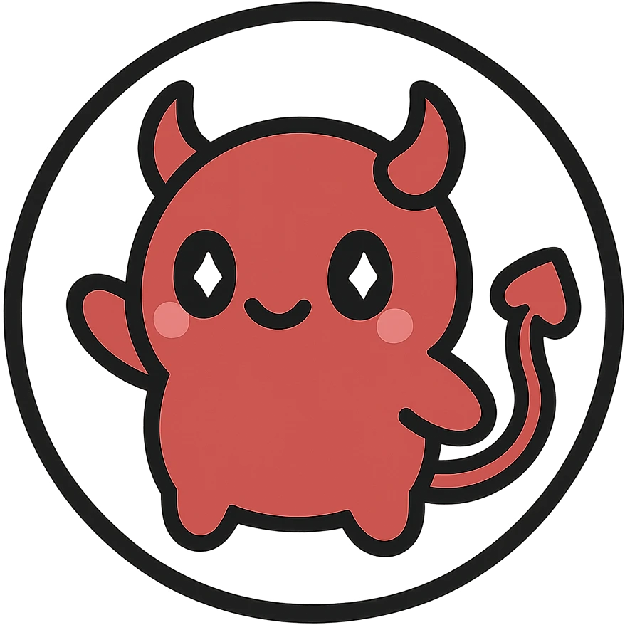 little alchemy style icon
subject: crimson devil
border: medium-black
shape: round, circular
background: white
style: full color fill with medium black outlining emoji