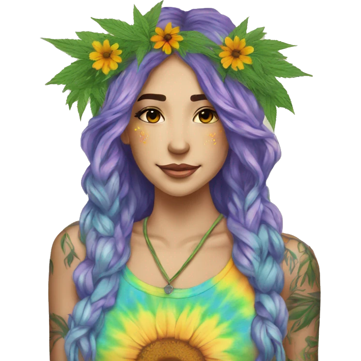 420 Tie dye hippie person flower crown tattoos hemp leaves emoji
