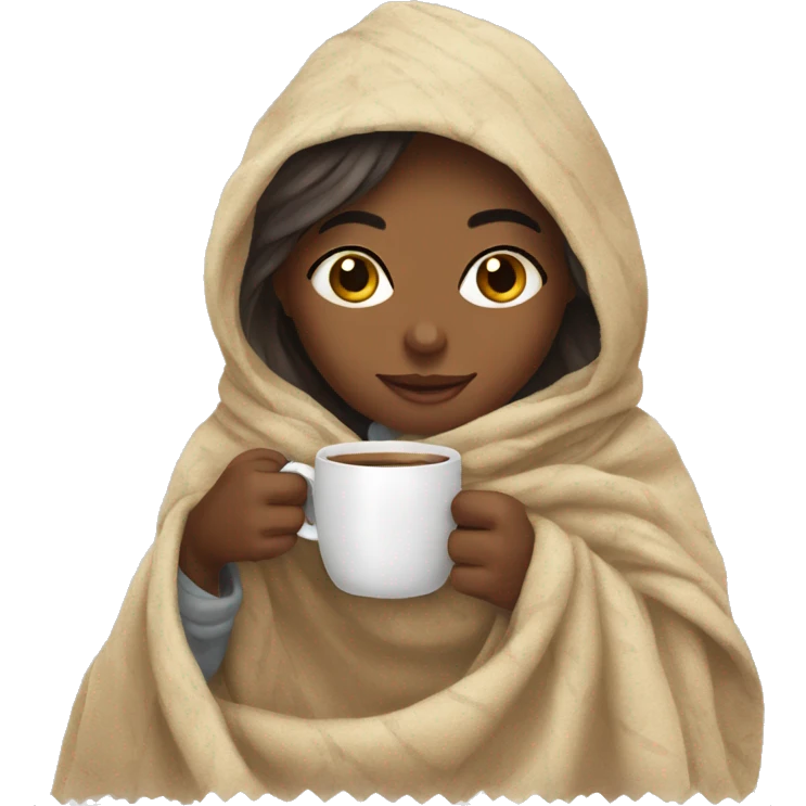 Girl drinking coffee, with a cozy blanket emoji