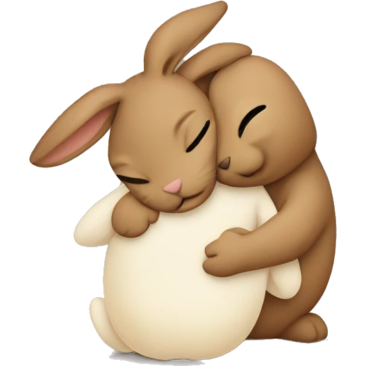 Brown bunny hugging beige bunny emoji