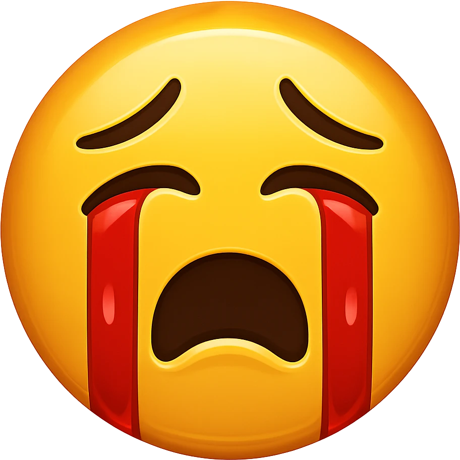 yellow crying face emoji, shiny and bold, red tears, no background emoji