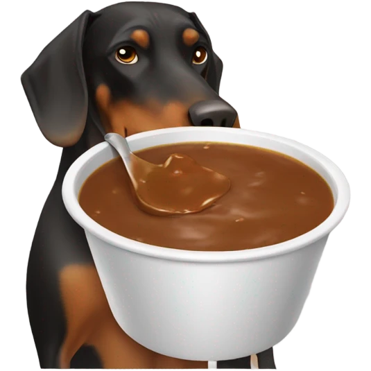Doberman eating bowl of gravy emoji