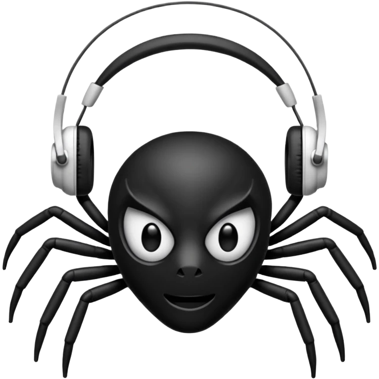 The black spider emoji but with white headphones emoji