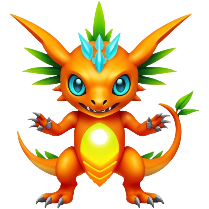 Tropical futuristic lush warm-colored neon Fakémon-Digimon-creature emoji