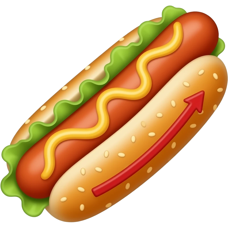 Hotdog with arrow on the bun no green stuff emoji