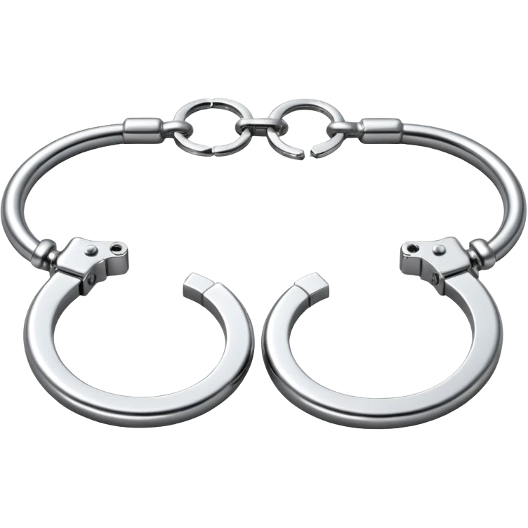 A pair of elegant handcuffs emoji made of silver chrome, smooth rounded design, glossy metallic reflections, luxury fetish aesthetic, minimal iOS emoji style, centered, clean white background emoji