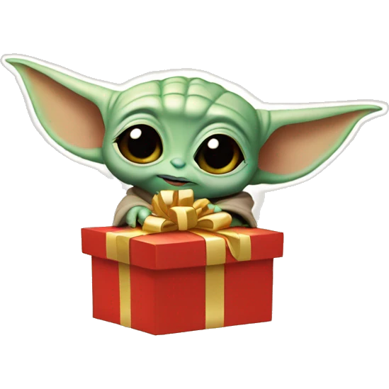 Baby Yoda holds gift box emoji