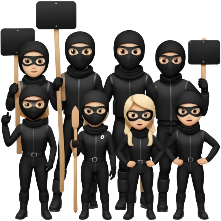 Ski mask people wearing black with black shields and signs emoji