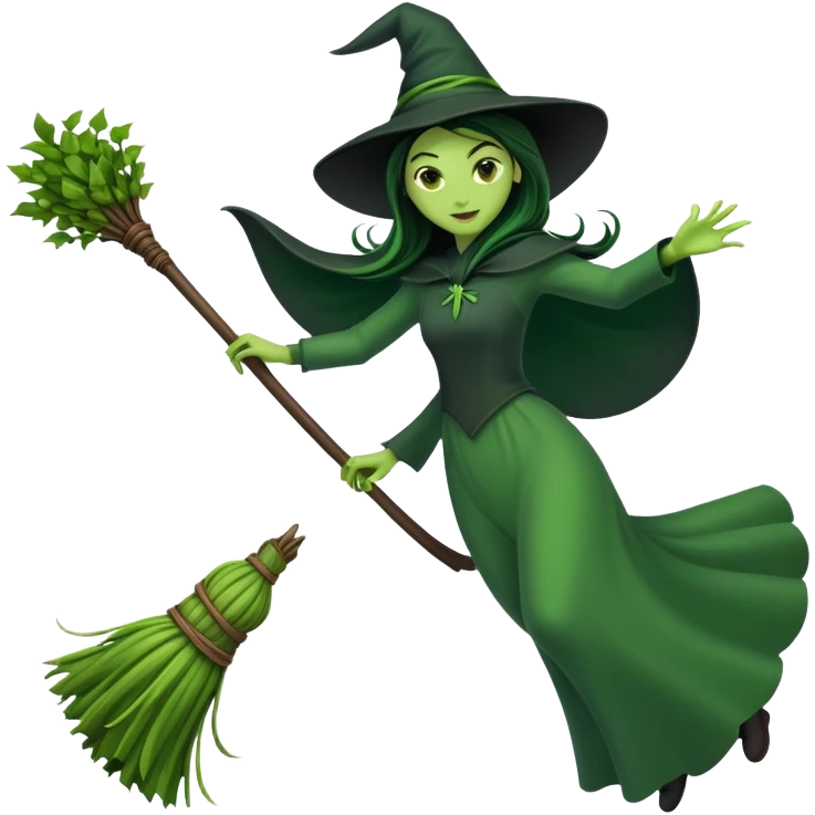 Elphaba flying on broom emoji
