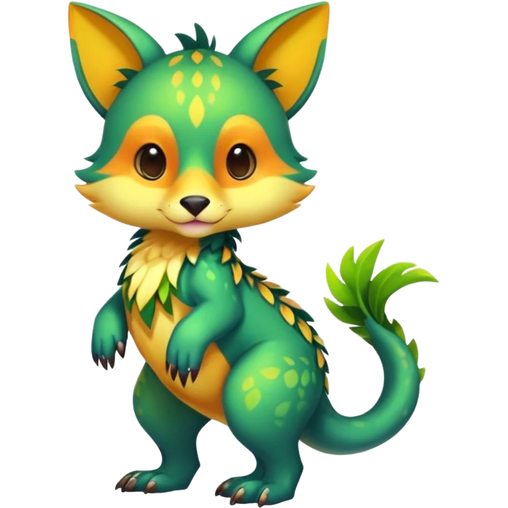 Colorful dark tropical exotic cute cool beautiful shiny beautiful fantasy-caracal-civet-genet-sergal-vernid-serval-Gryphon-Cacomistle-Trico-oncilla-animal-Fakémon-hybrid-fursona (full body) emoji