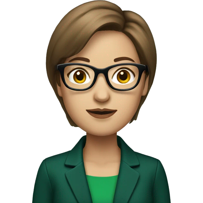 accounting woman with brown bob cut hair, an emerald green jacket and black glasses emoji