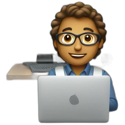 computer engineer, with a laptop in front, on a desk, and a well-lit environment emoji