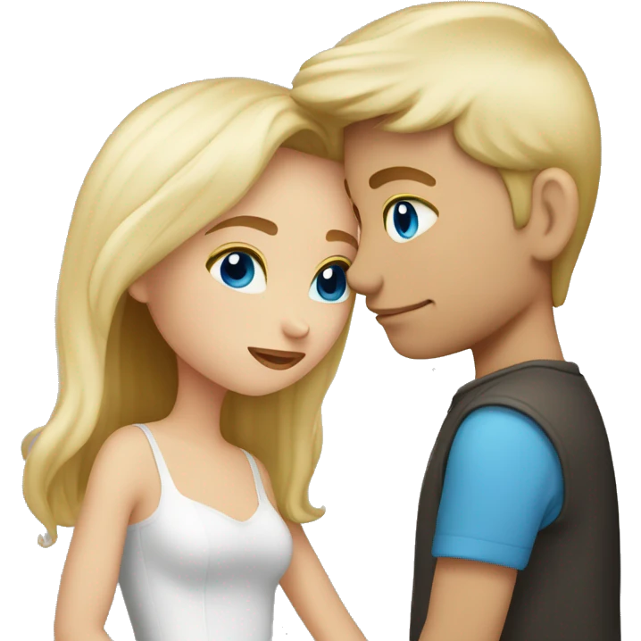 a couple, blonde blue eyed boy with brown haired eyed girl kissing emoji