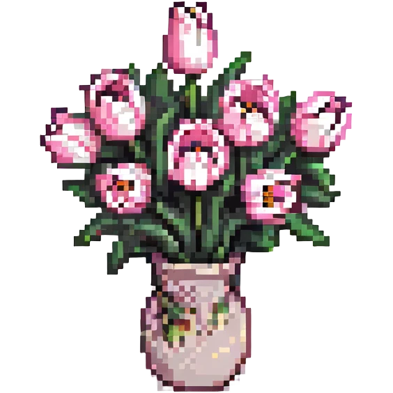 light pink tulip bouquet, pixel art emoji