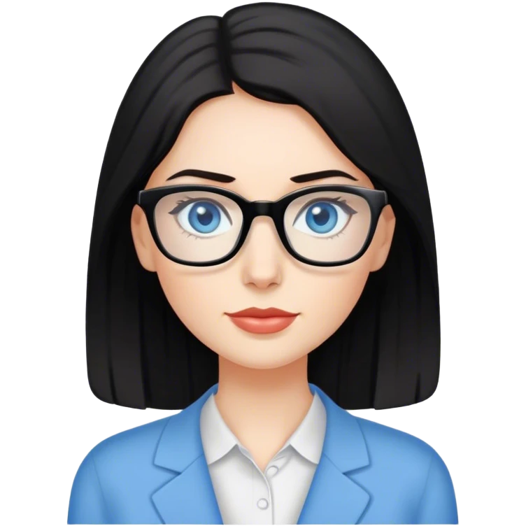 caucasian black-haired woman rectangle glasses blue eyes emoji