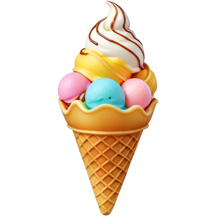 3D rendered Hong Kong egg waffle cone filled with colorful ice cream, hyper-realistic bubbled texture, glossy candy-like finish, vibrant colors, detailed texture, soft studio lighting emoji