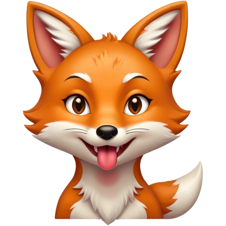 Mischievous girl fox with a slight smirk and tongue sticking out emoji