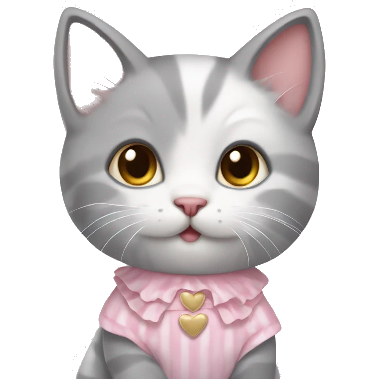 Cute gray and white kitten wearing a pink and white dress emoji